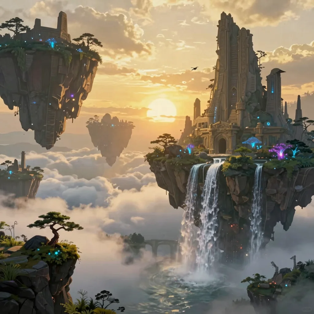 Fantasy landscape with floating islands